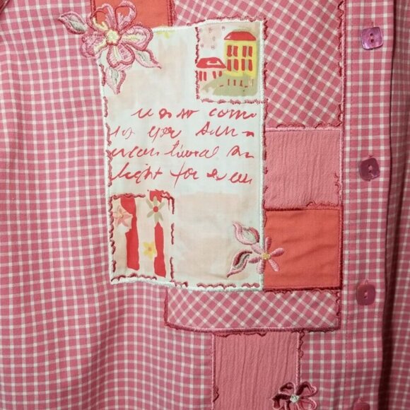 Vintage Koret Women Shirt Check Patchwork Quilted Buttoned Pink & White, XL - Picture 3 of 7
